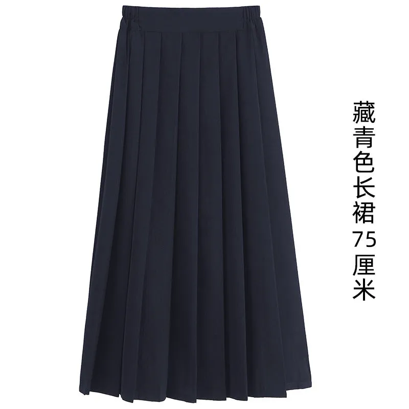 Pleated Women Summer Black Skirt Uniform Solid Colored Japanese Plus Size A-Line Skirt