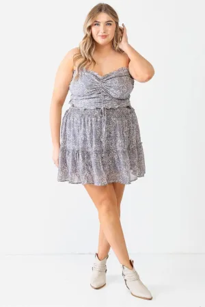 Plus Size Floral Ruffle Smocked Top Flare Skirt Set