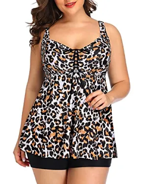 Plus Size Full Coverage Swimsuits For Women Lower Legs-Black And Leopard