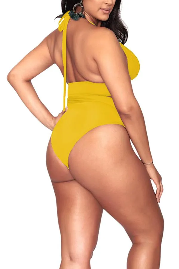 Plus Size Halter High Waisted Triangle Bikini Set