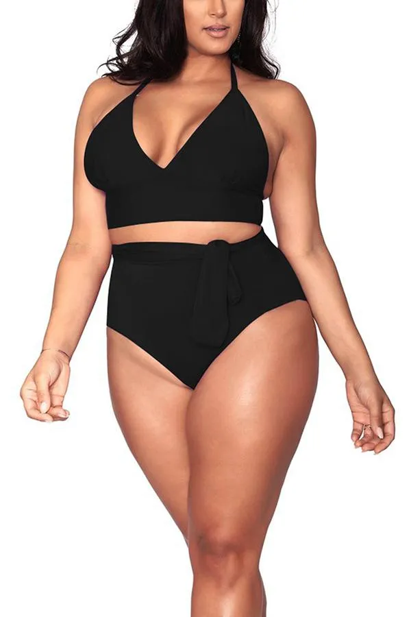 Plus Size Halter High Waisted Triangle Bikini Set
