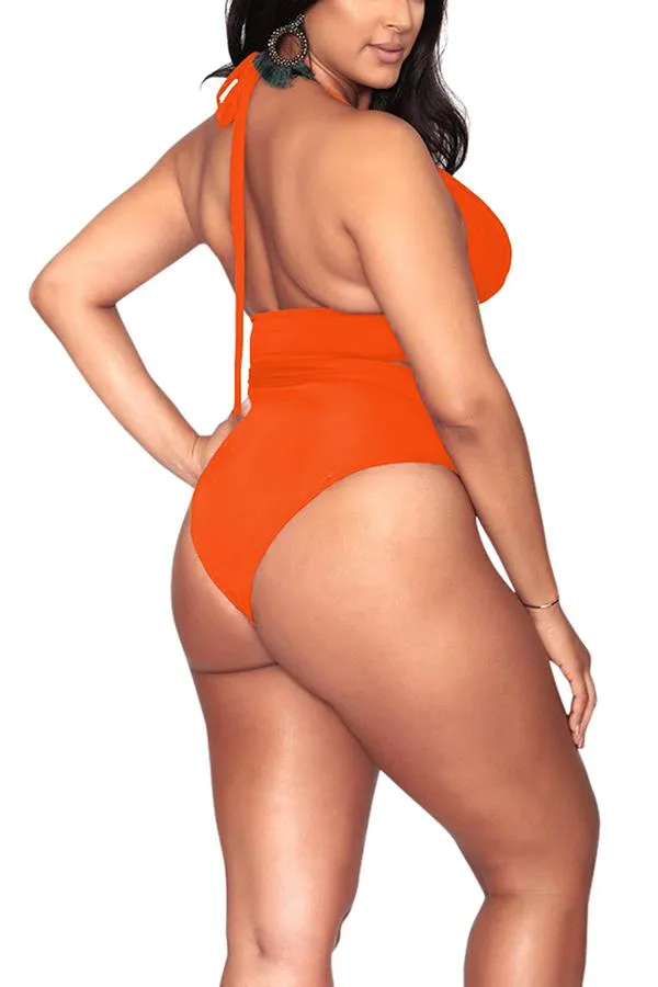 Plus Size Halter High Waisted Triangle Bikini Set