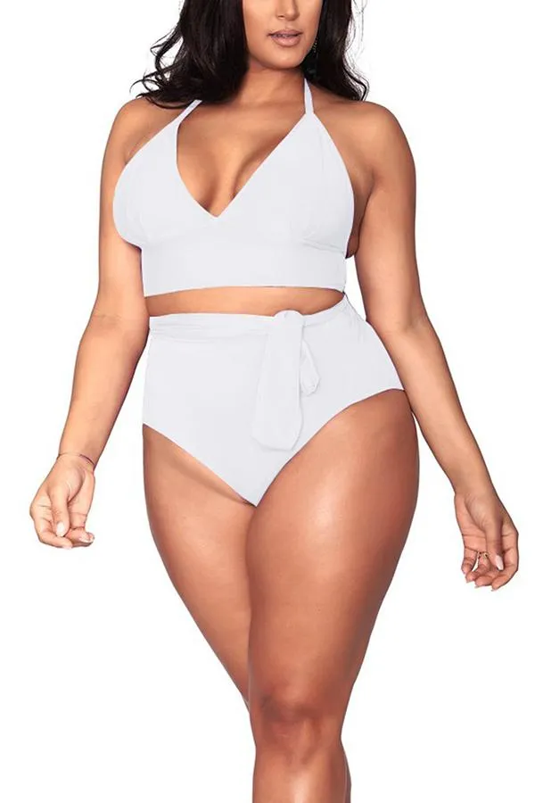Plus Size Halter High Waisted Triangle Bikini Set