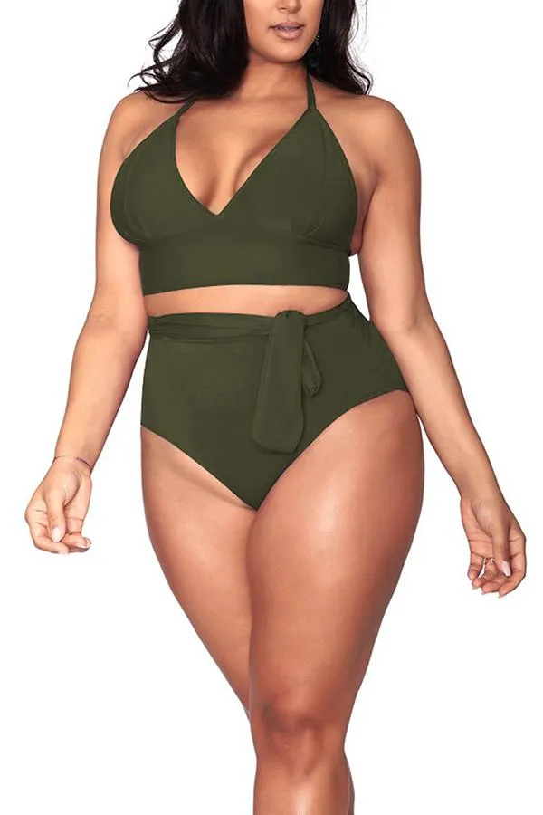 Plus Size Halter High Waisted Triangle Bikini Set