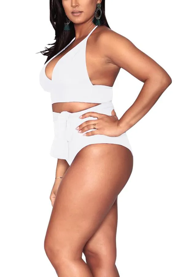 Plus Size Halter High Waisted Triangle Bikini Set