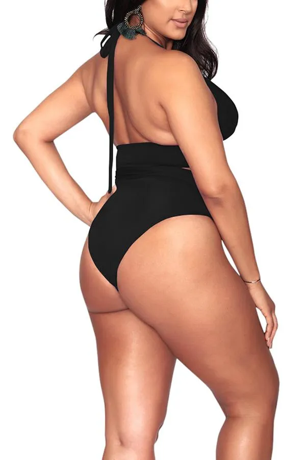 Plus Size Halter High Waisted Triangle Bikini Set