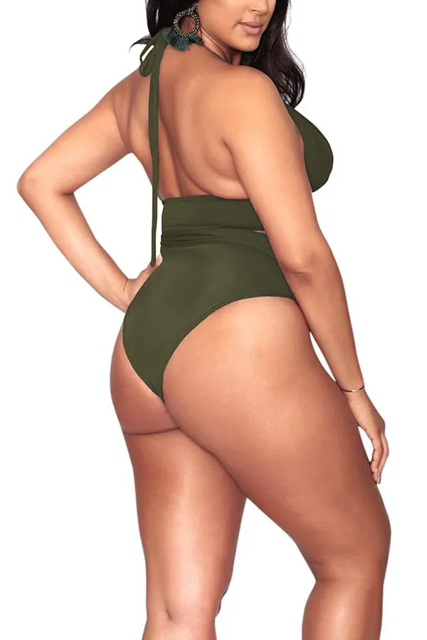 Plus Size Halter High Waisted Triangle Bikini Set