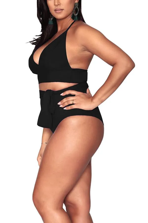 Plus Size Halter High Waisted Triangle Bikini Set