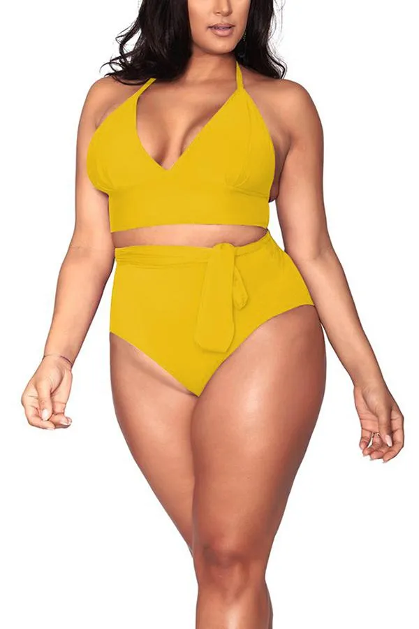 Plus Size Halter High Waisted Triangle Bikini Set