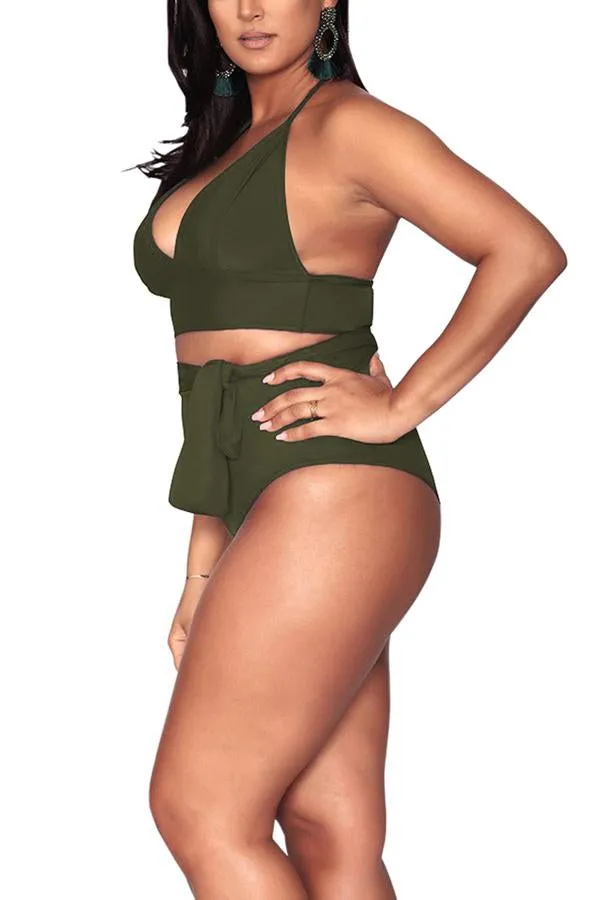 Plus Size Halter High Waisted Triangle Bikini Set