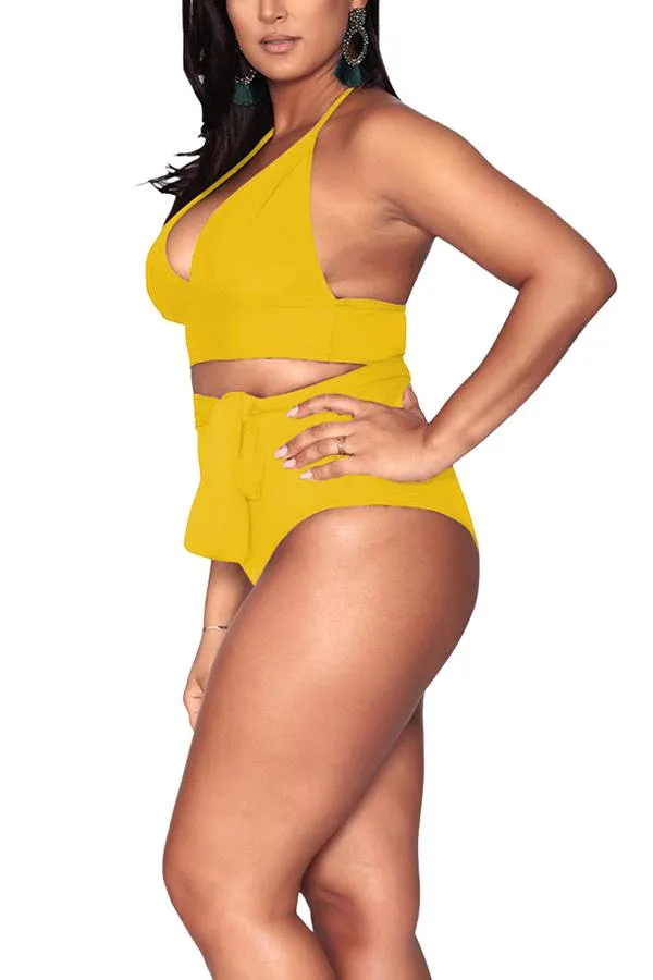 Plus Size Halter High Waisted Triangle Bikini Set