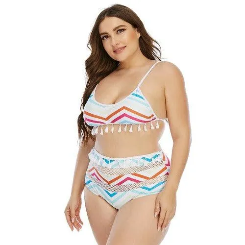 Plus Size High Waist Tassel Push Up Bikini Set