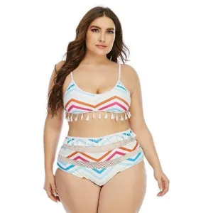 Plus Size High Waist Tassel Push Up Bikini Set