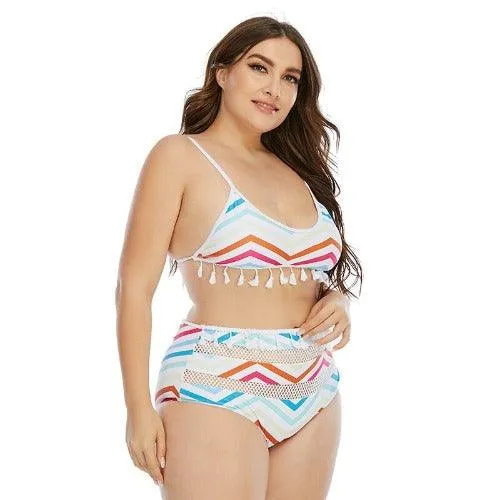 Plus Size High Waist Tassel Push Up Bikini Set