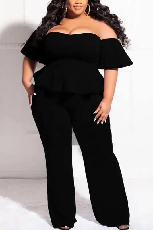 Plus Size Off-The-Shoulder Ruffle Zip-up Jumpsuit
