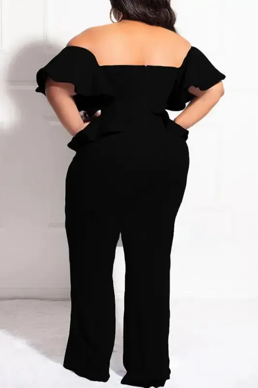 Plus Size Off-The-Shoulder Ruffle Zip-up Jumpsuit