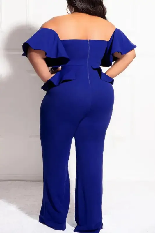 Plus Size Off-The-Shoulder Ruffle Zip-up Jumpsuit
