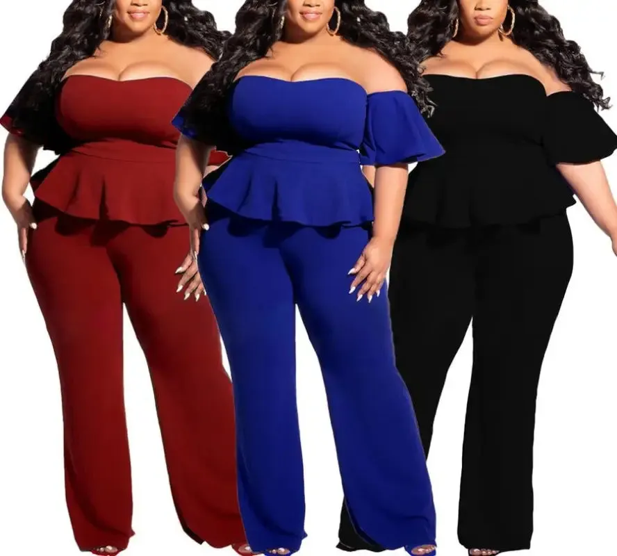 Plus Size Off-The-Shoulder Ruffle Zip-up Jumpsuit