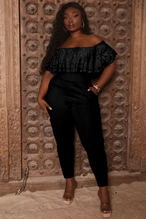 Plus Size Rosalinda Frill Lace Jumpsuit- Black
