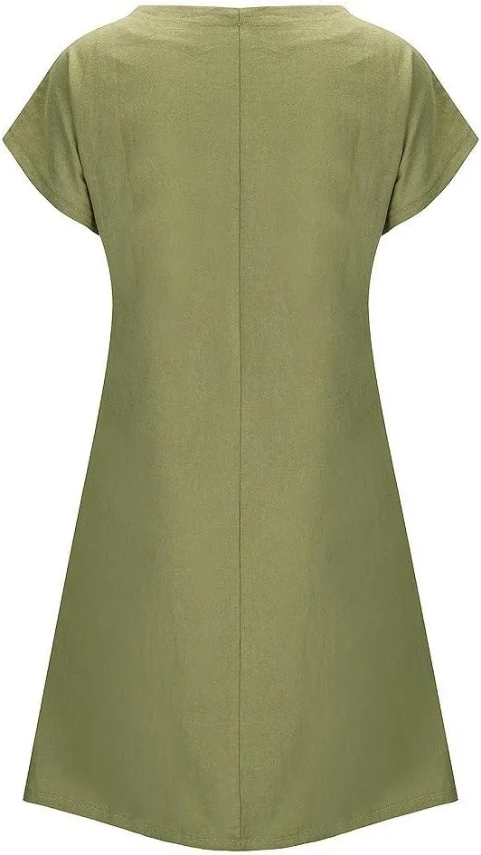 Plus Size Summer Dresses for Women Casual Loose Floral Print Midi Dresses V Neck Short Sleeve A Line Womens Dresses