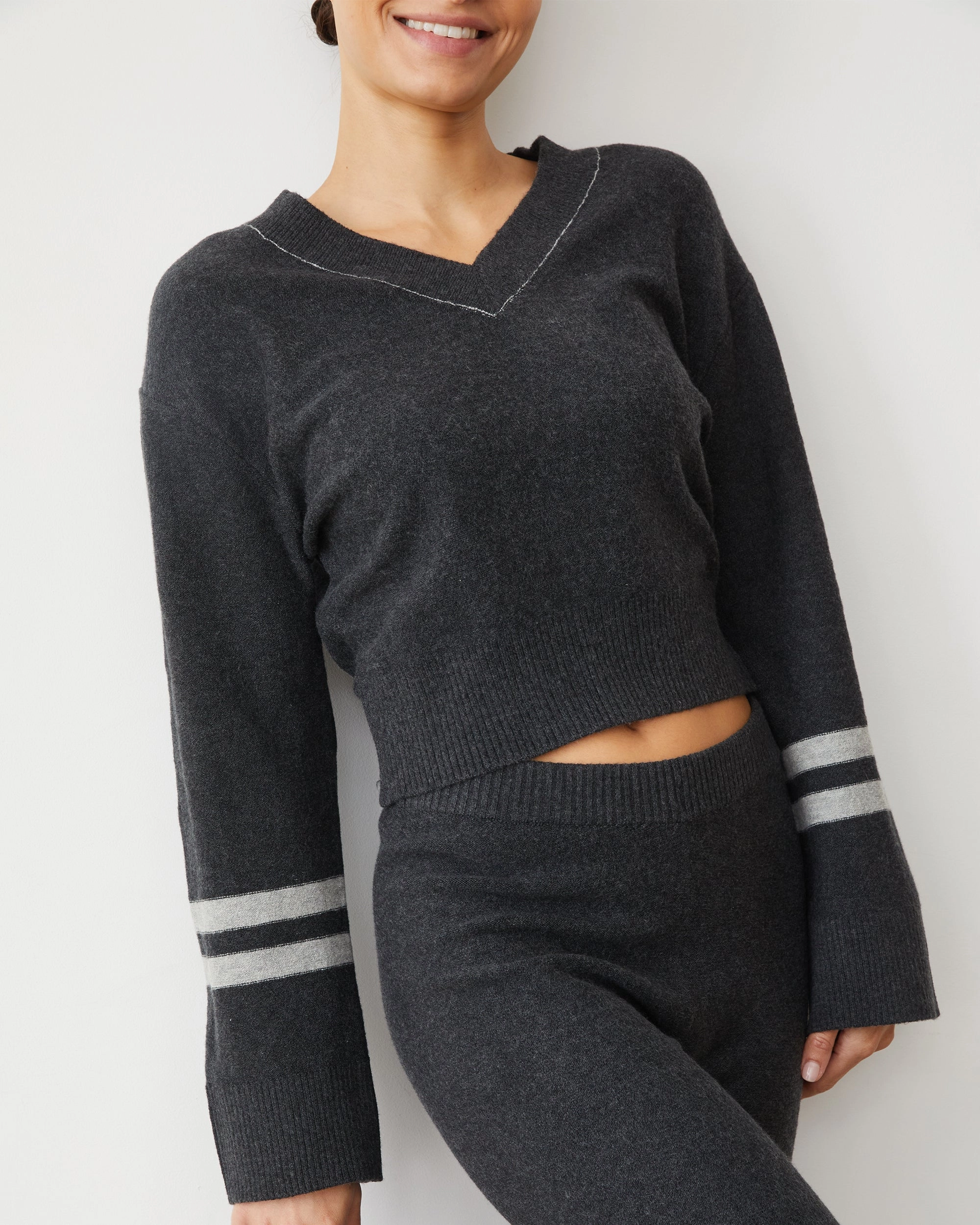 Plush Stripe Sweater Adjustable Hem Toggles