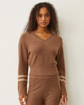 Plush Stripe Sweater Reinforced Stitching Detail Quick Release Fastener Plush Stripe Sweater