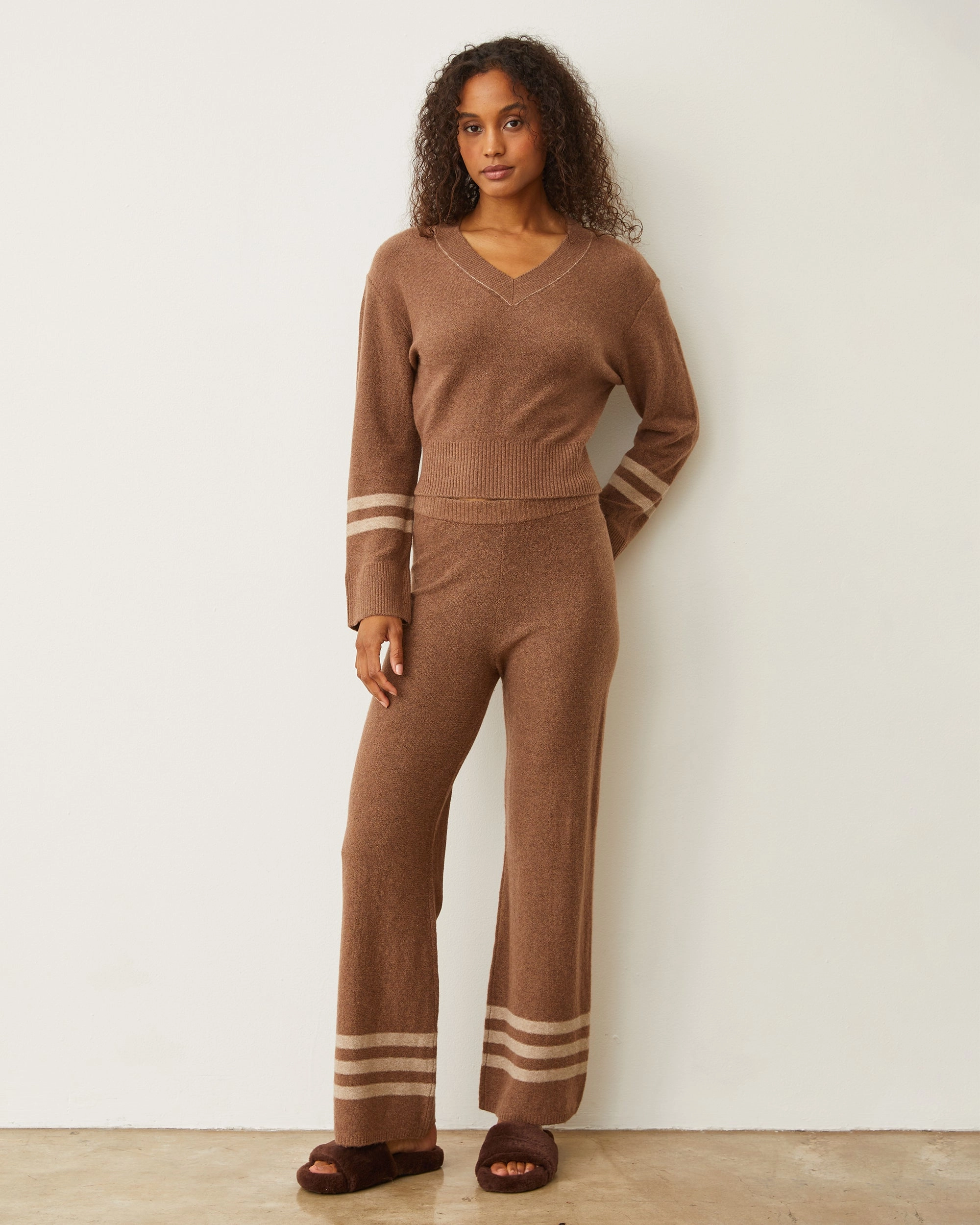 Flatlock Seam Technique Plush Stripe Sweater