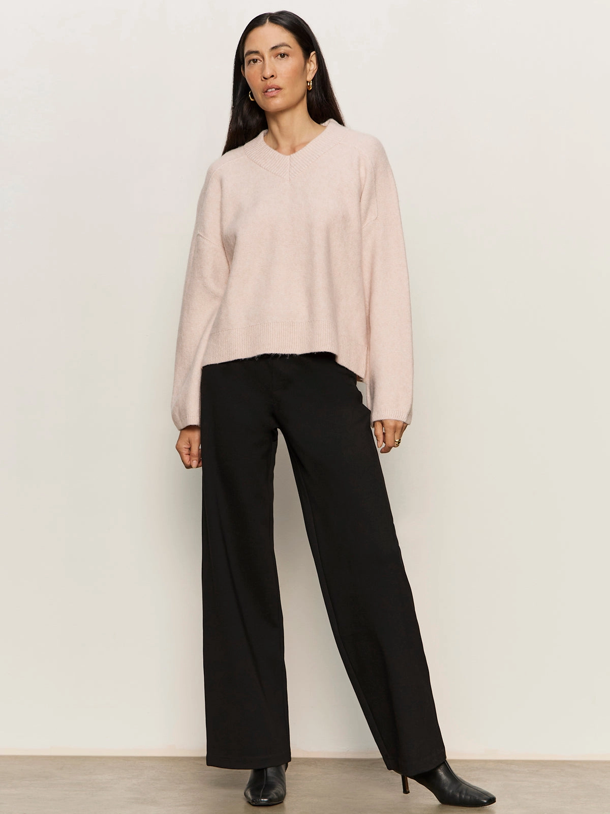 Dreamy V Neck Sweater Heather Rose Weekend Outfit