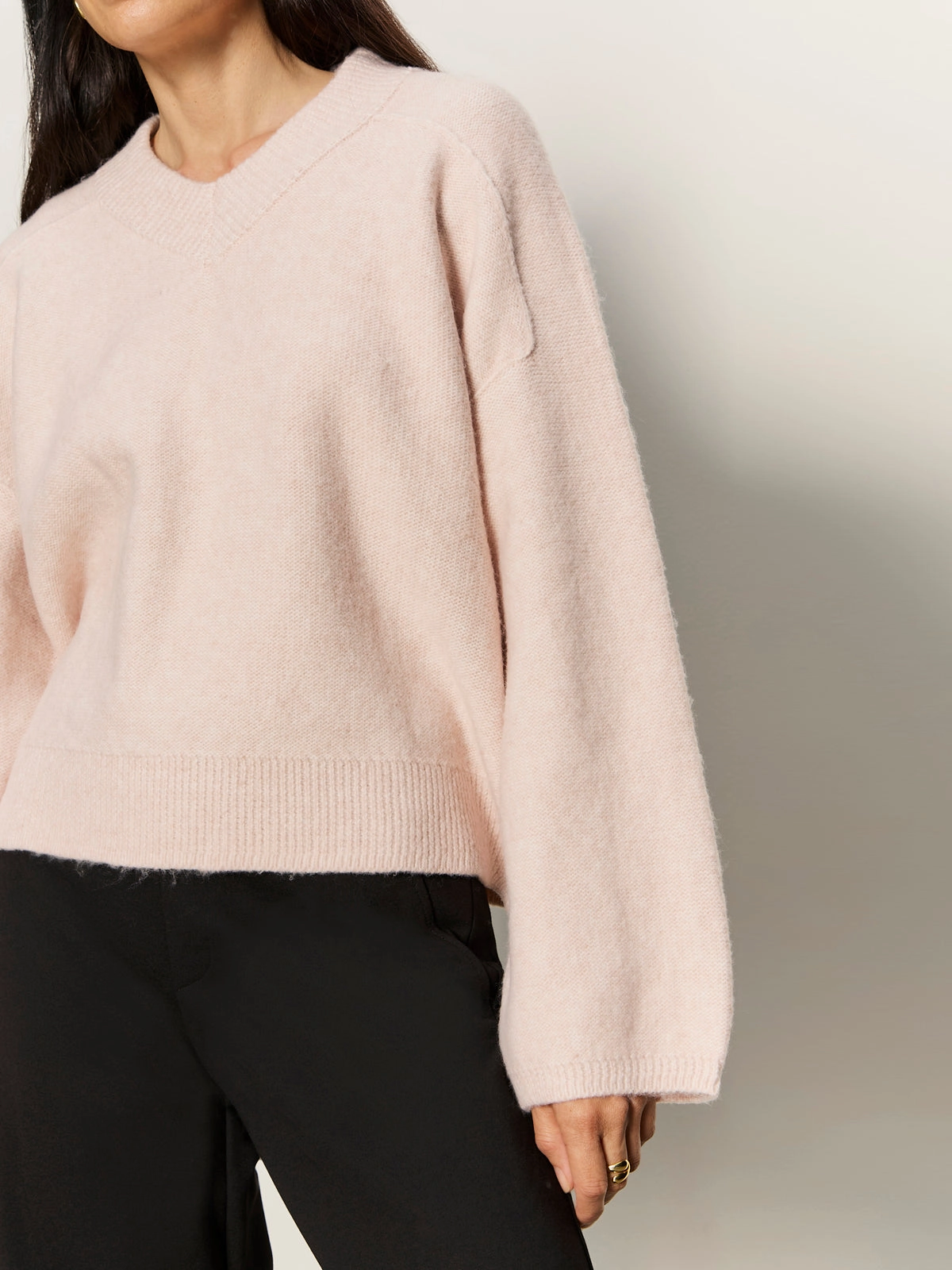 Dreamy V Neck Sweater Heather Rose Chill Proof Ribbed collar