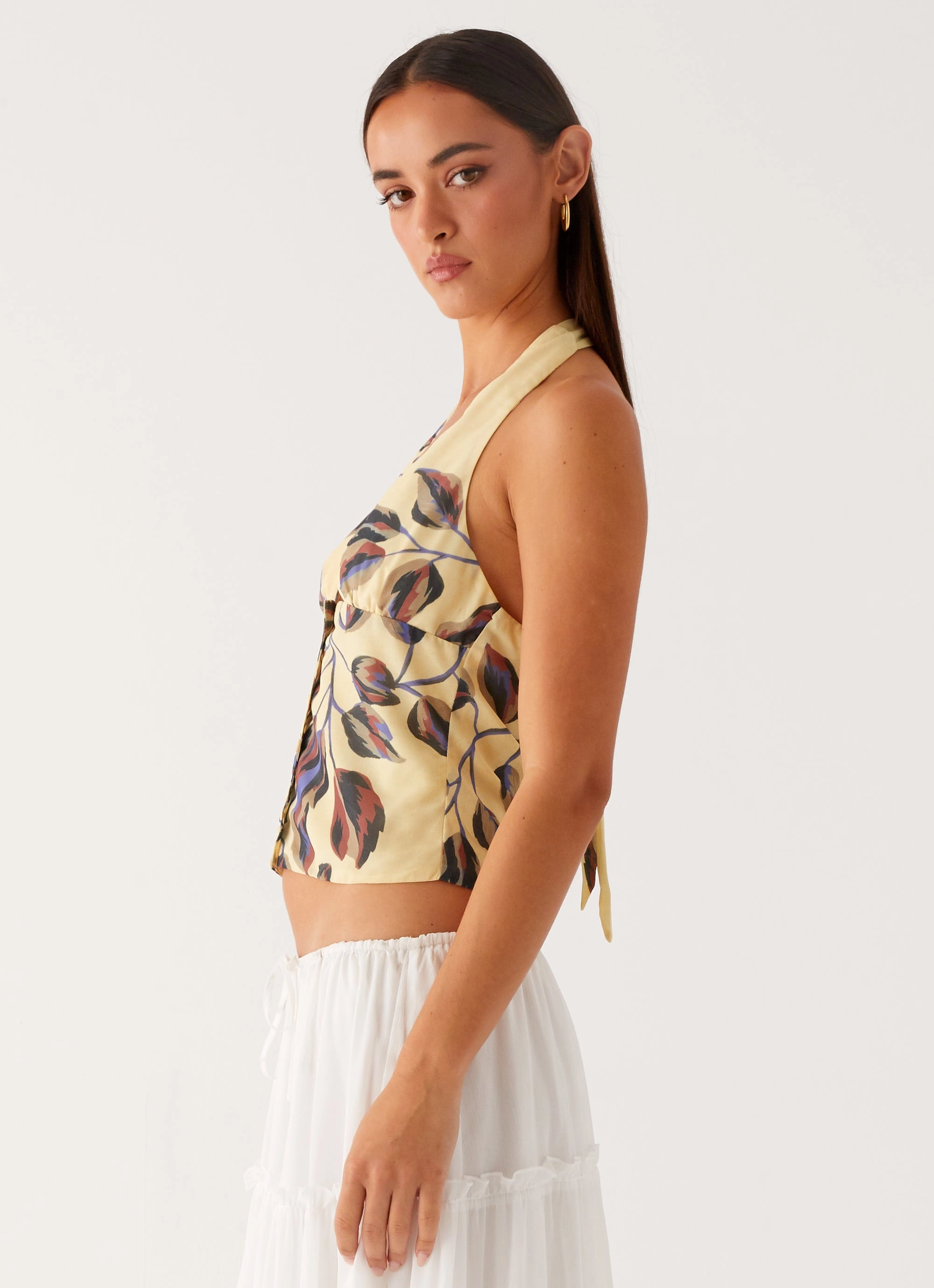 Devoted Halterneck Top - Buttercream Floral StretchTechnology