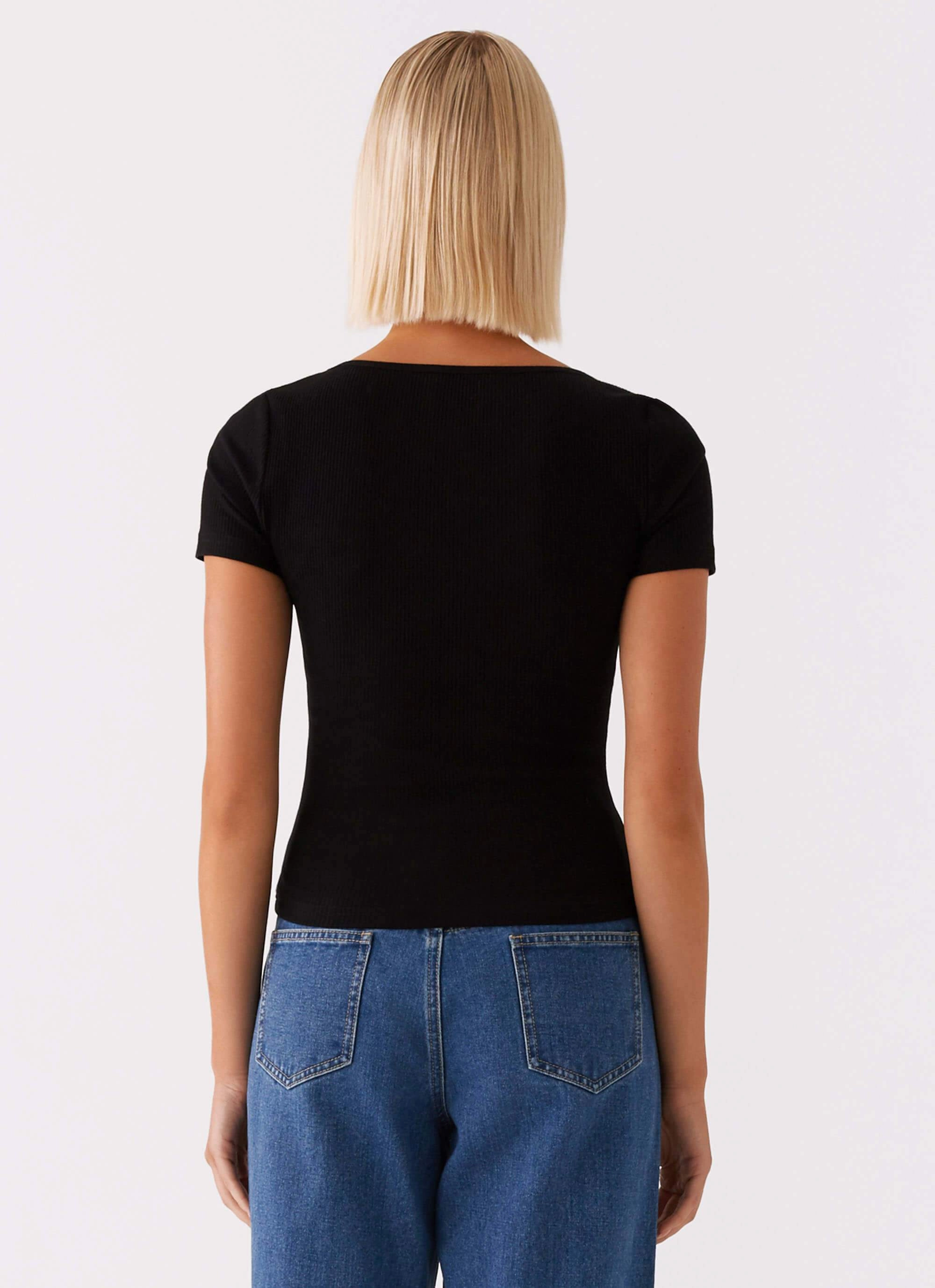 Signature Monogram Square Neck Top - Black MeshLining Elasticized Waistband