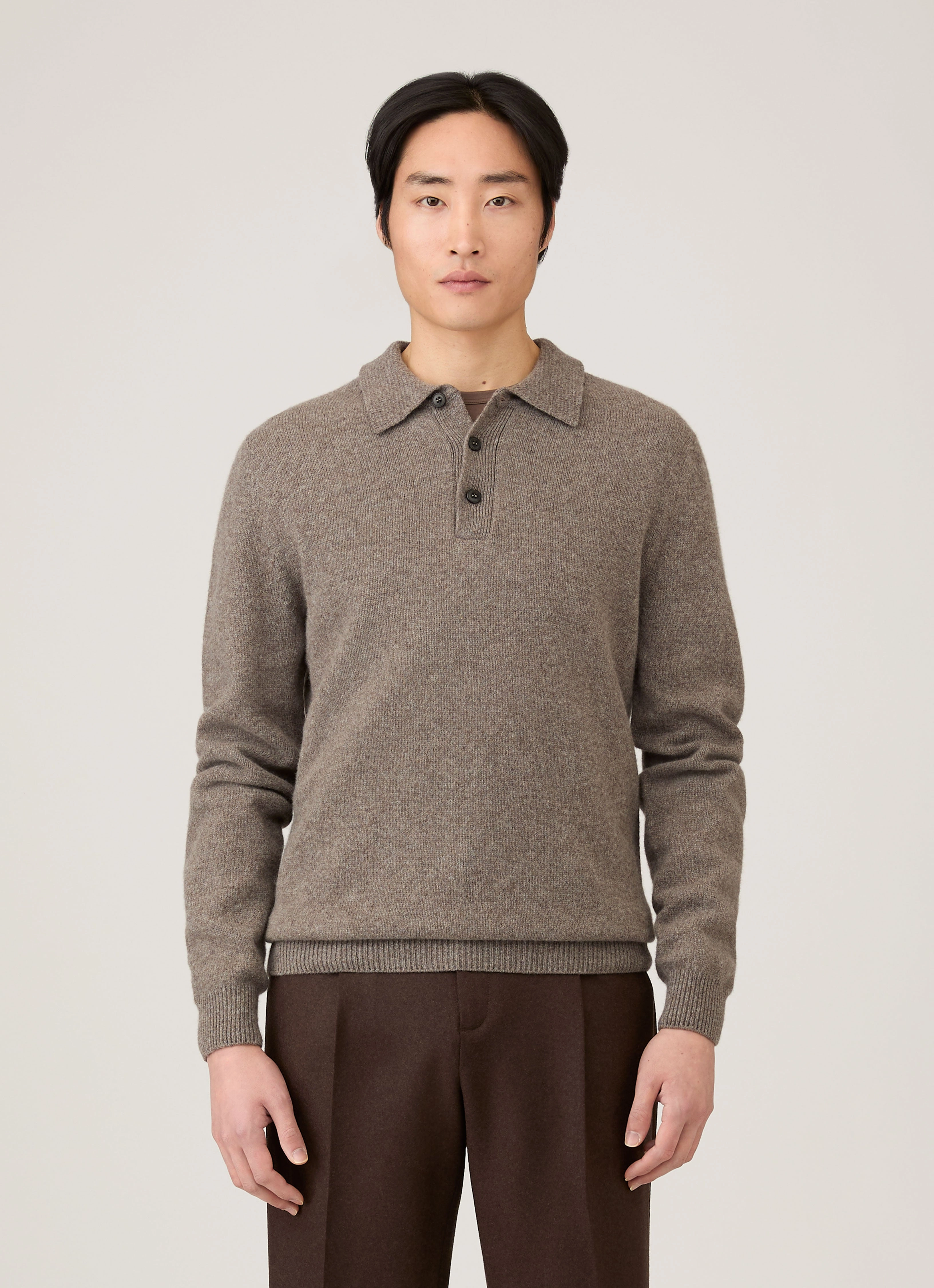 Men's Lambswool Polo Shirt in Bark Functional Wear