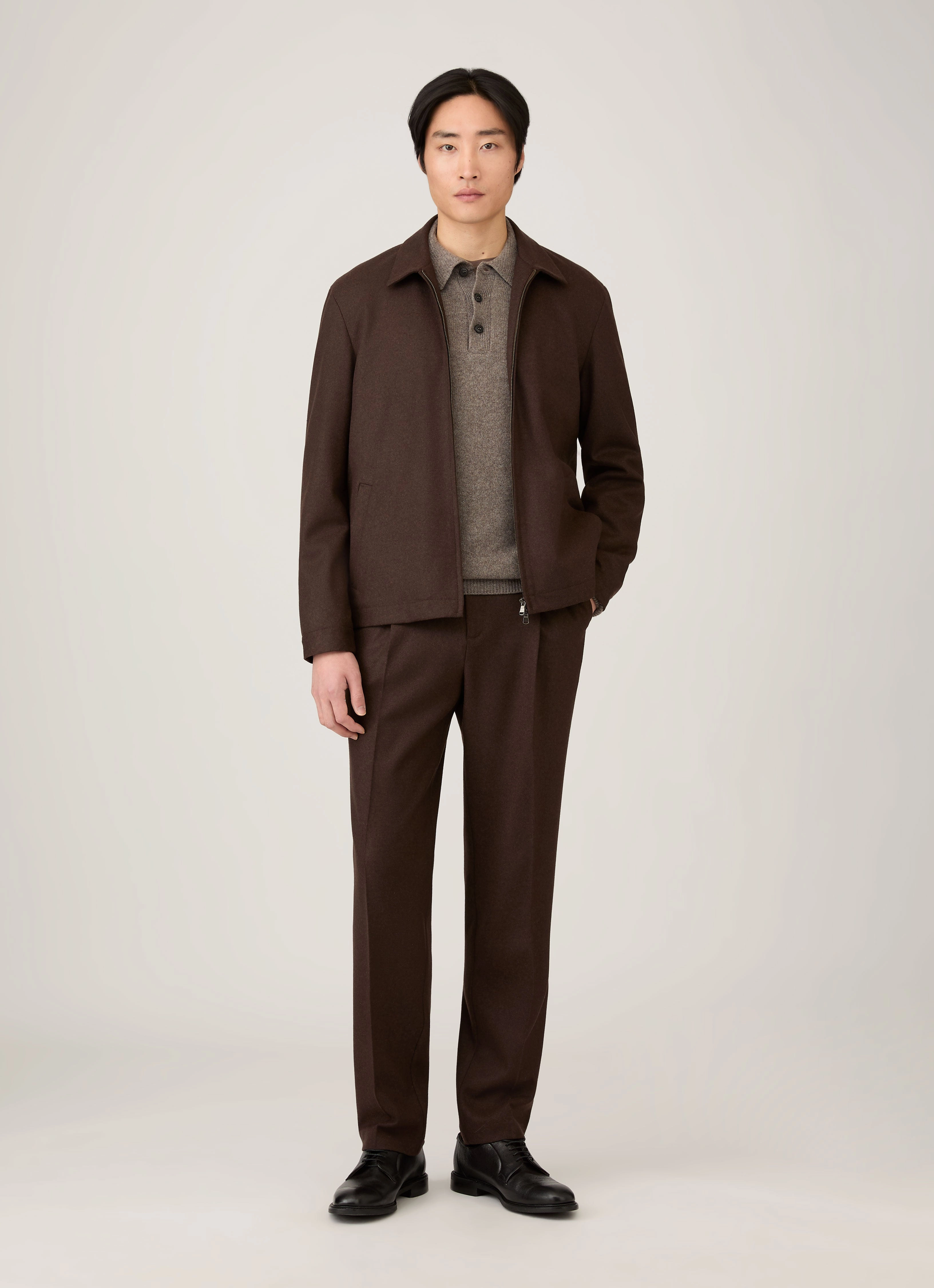 Chic Comfort Men's Lambswool Polo Shirt in Bark