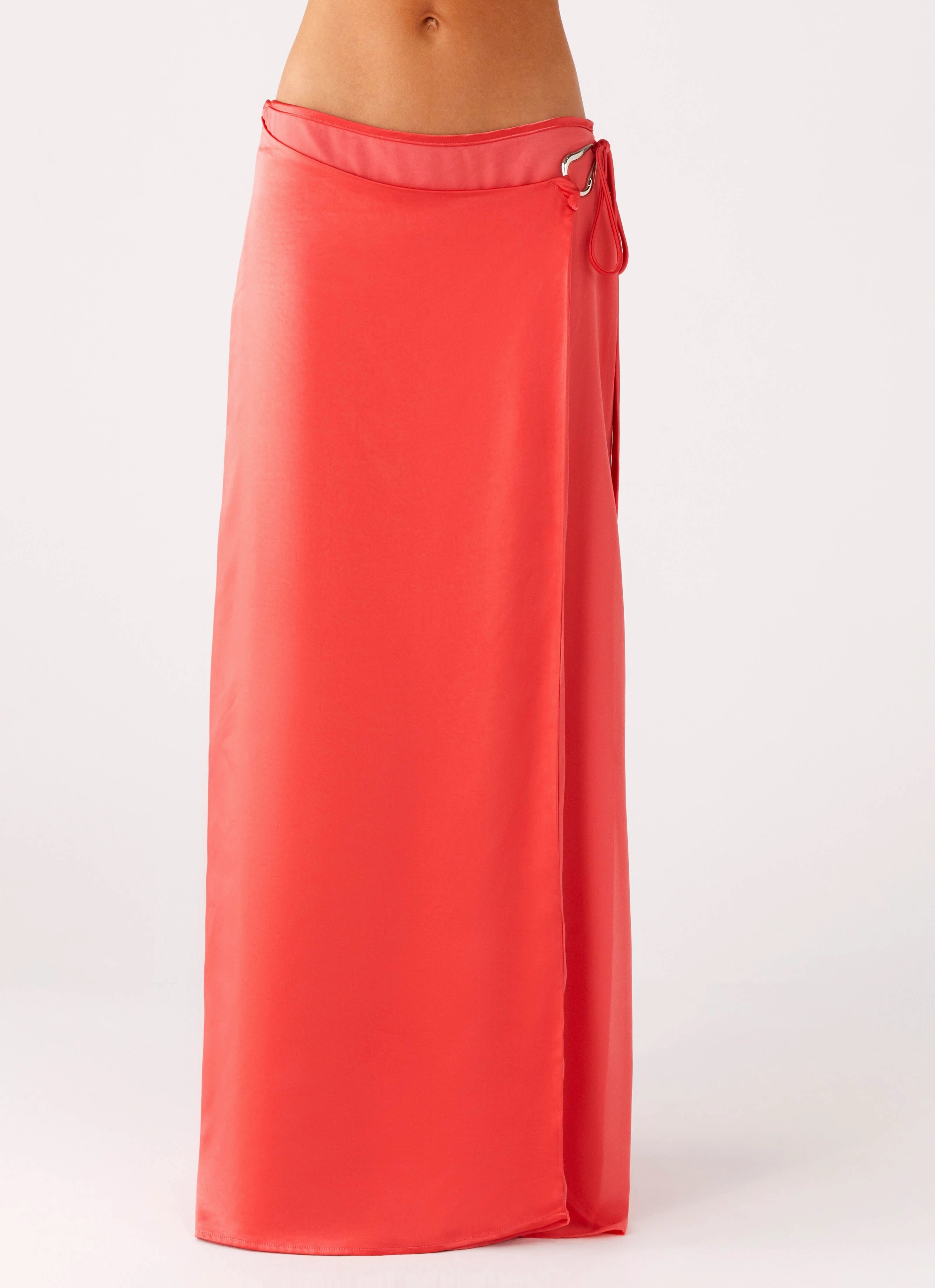 Bold Accent Pollie Wrap Maxi Skirt - Coral