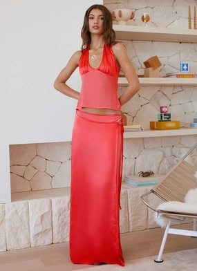 Pollie Wrap Maxi Skirt - Coral Laidback Look Must Have Feature Feminine Charm Pollie Wrap Maxi Skirt - Coral