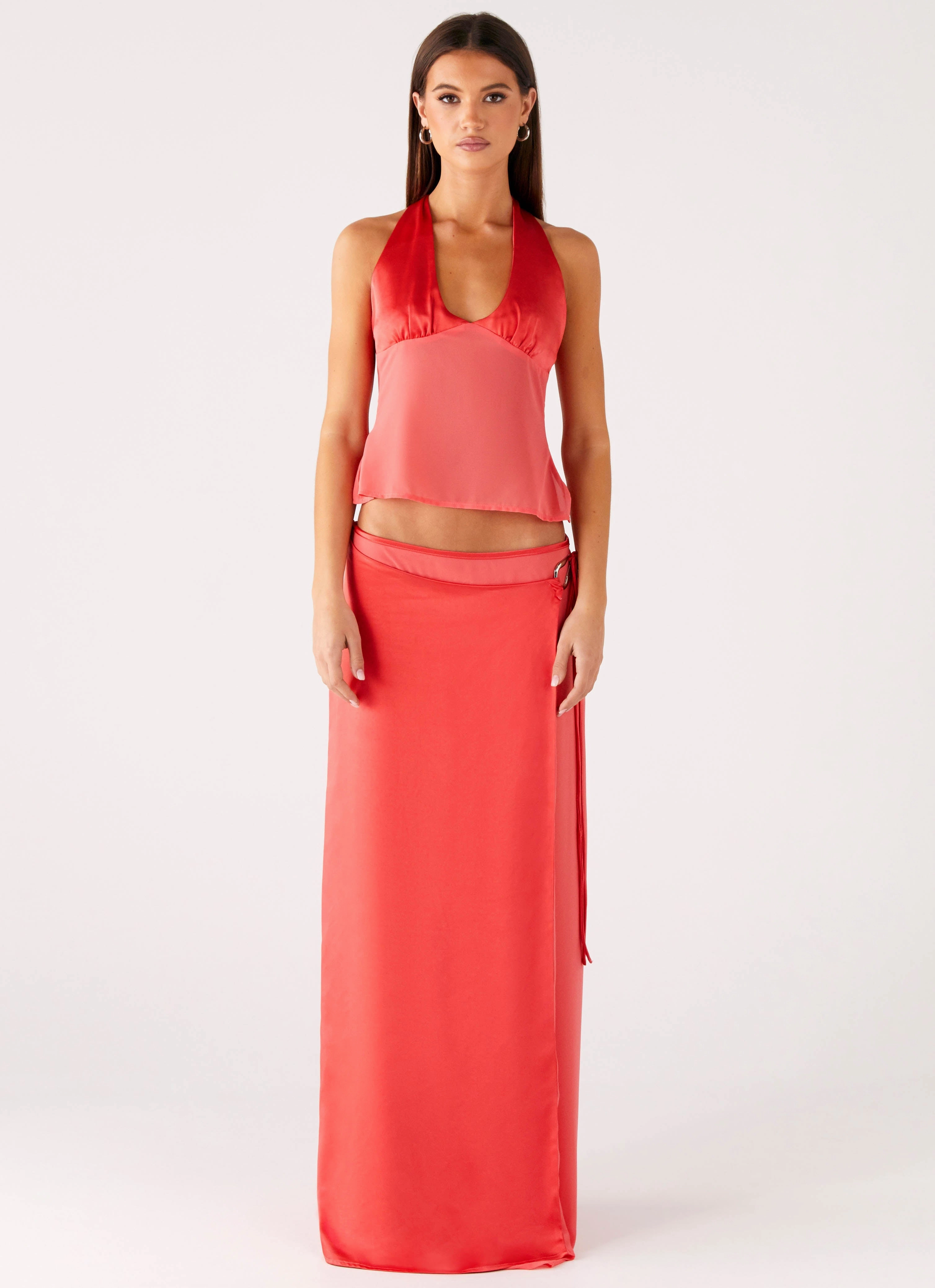 Sustainable Pollie Wrap Maxi Skirt - Coral
