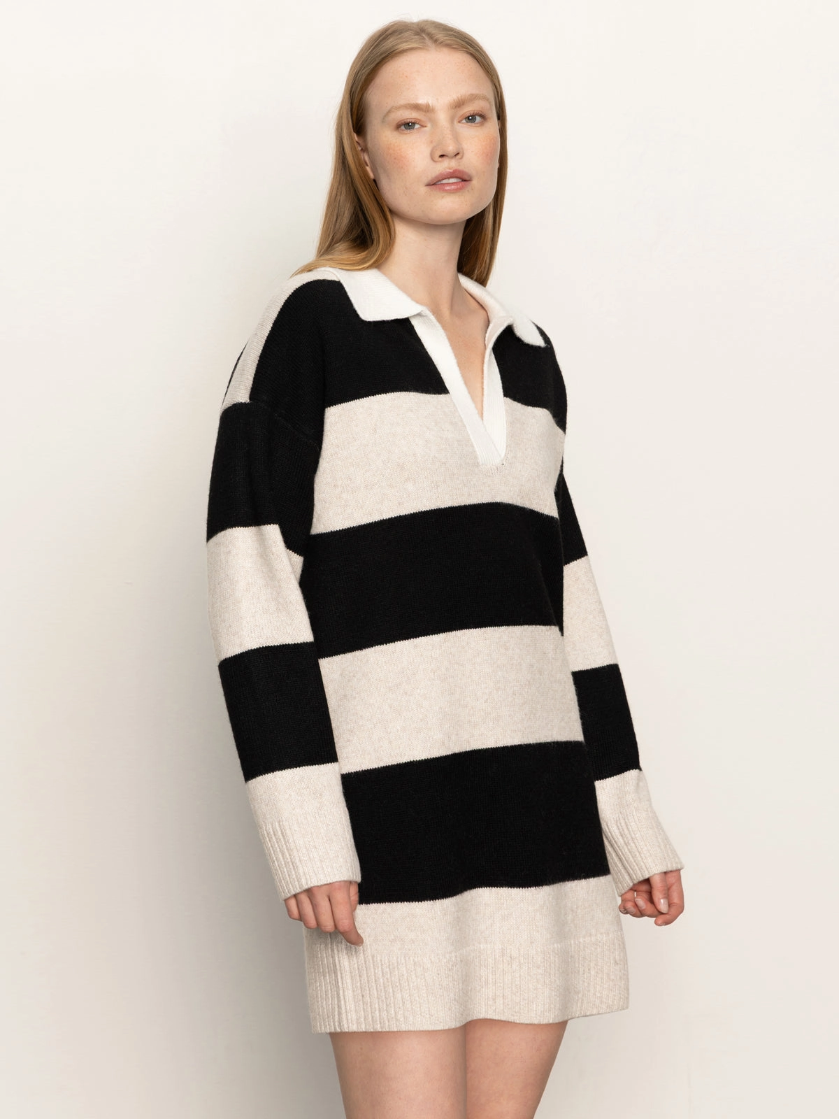 Polo Striped Sweater Dress Heather Pearl W/ Black Figure-Skimming