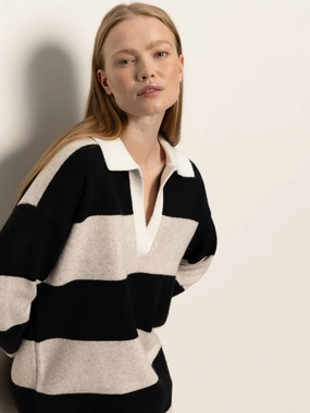 Polo Striped Sweater Dress Heather Pearl W/ Black Steel Grey Fresh Energy Urban Minimalism Polo Striped Sweater Dress Heather Pearl W/ Black