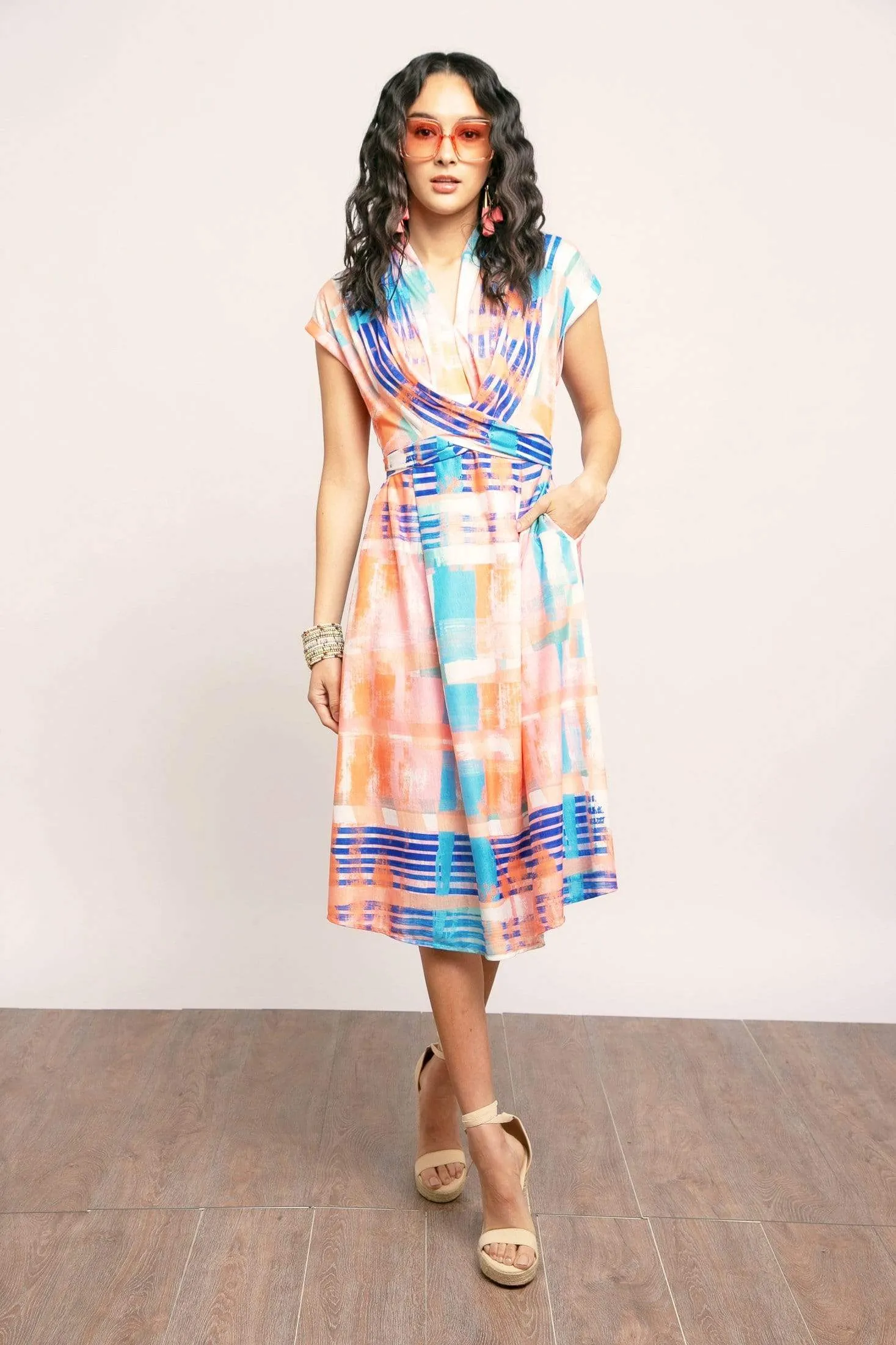 WideCollarDesign Poppy Knit  Dress - Sorbet Plaid