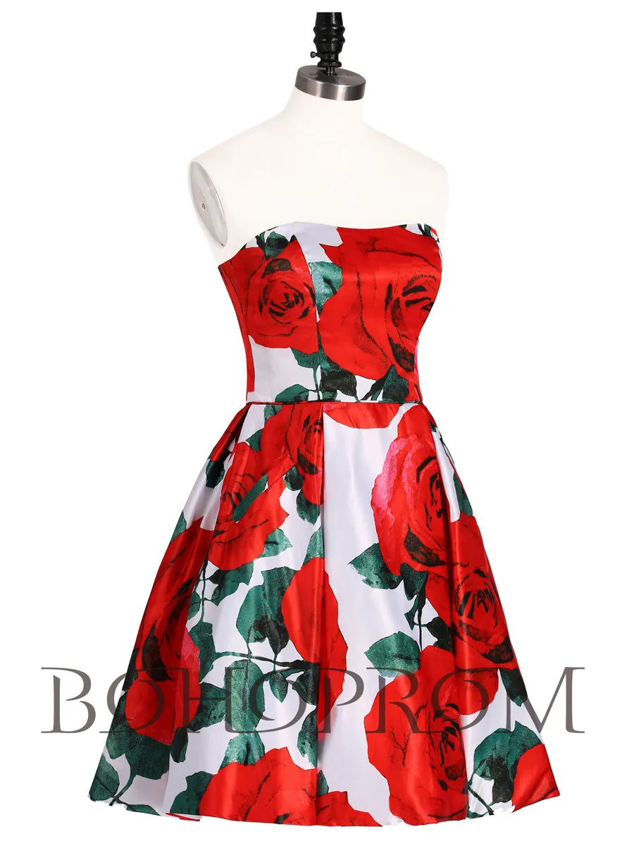 Popular Satin Strapless Neckline Short A-line Homecoming Dresses HD225