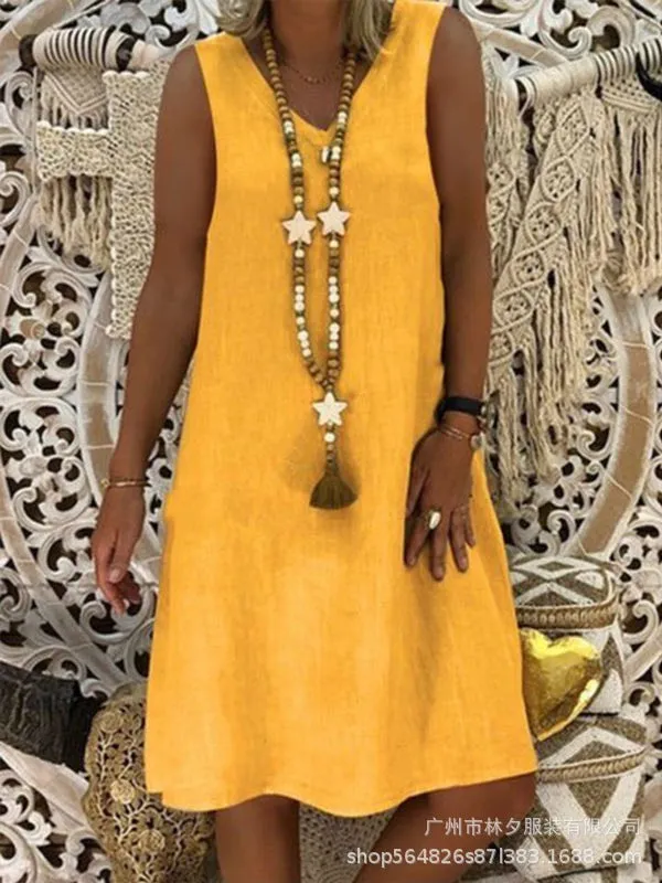Popular Summer City Casual Women Round-Neck A-Line Dress