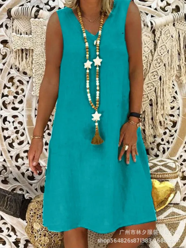 Popular Summer City Casual Women Round-Neck A-Line Dress