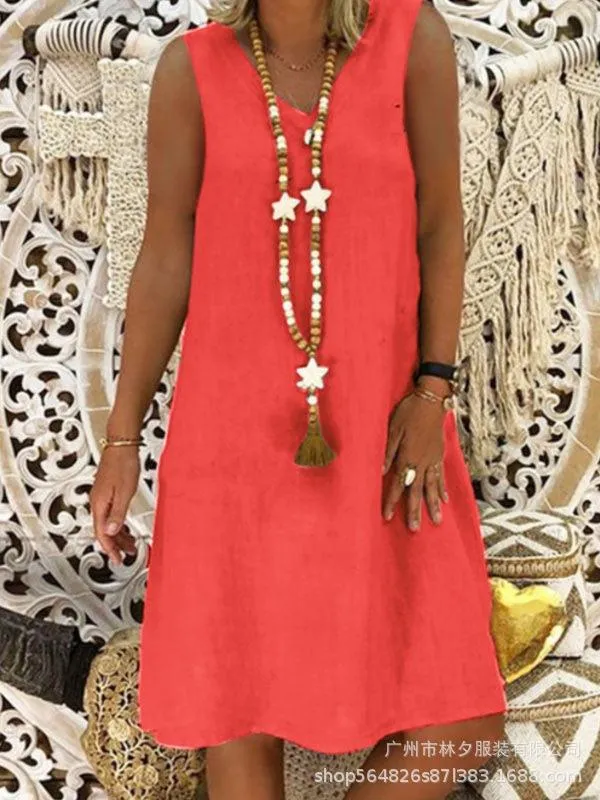 Popular Summer City Casual Women Round-Neck A-Line Dress