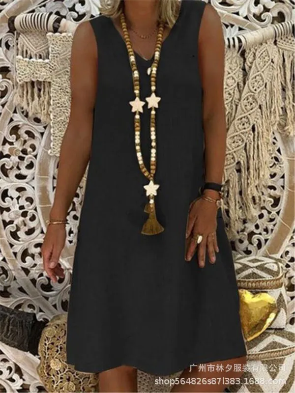 Popular Summer City Casual Women Round-Neck A-Line Dress