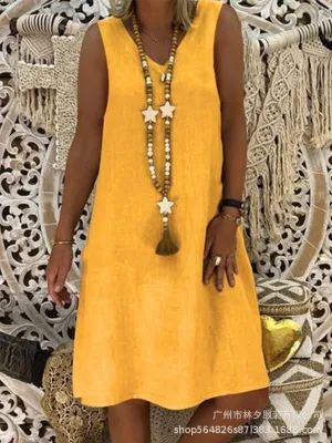 Popular Summer City Casual Women Round-Neck A-Line Dress