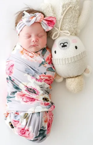 Posh Peanut French Gray Floral Swaddle & Headband Set
