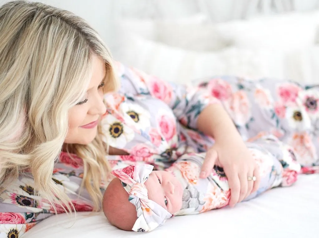 Posh Peanut French Gray Floral Swaddle & Headband Set
