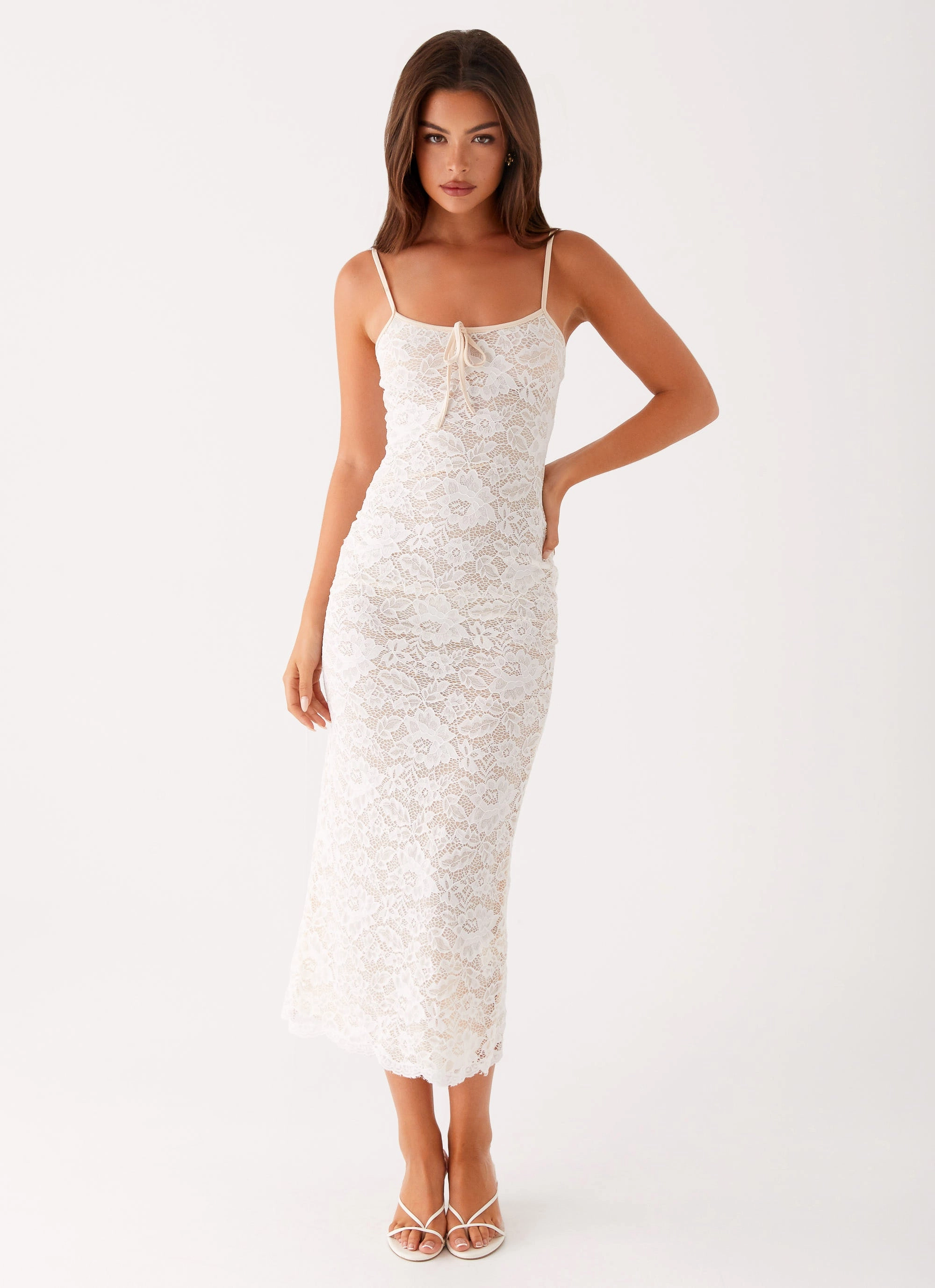 Postcards Lace Midi Dress - Ivory Flattering Cut Beach Moment