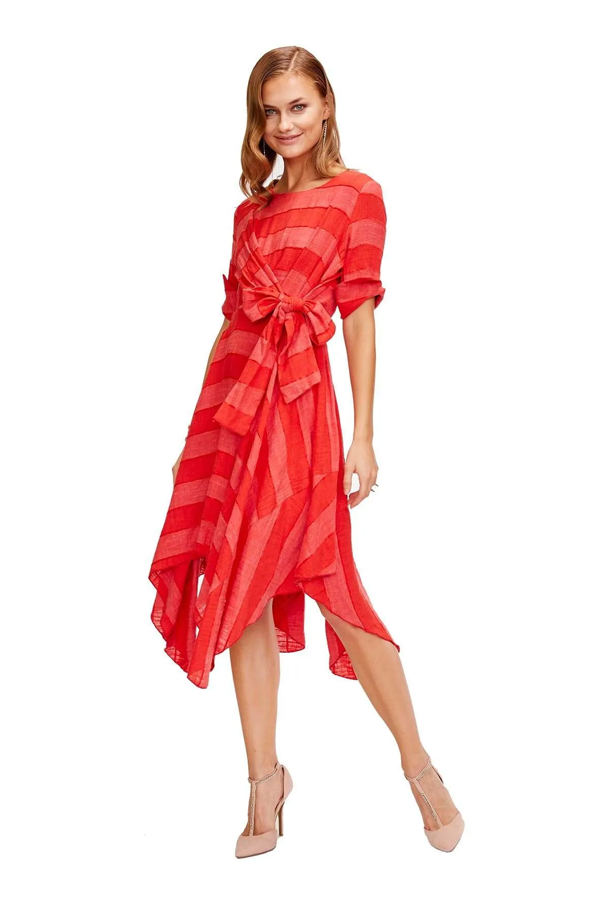 Ezra Dress - Red Stripe Linen Soft Detail Travel-Essential