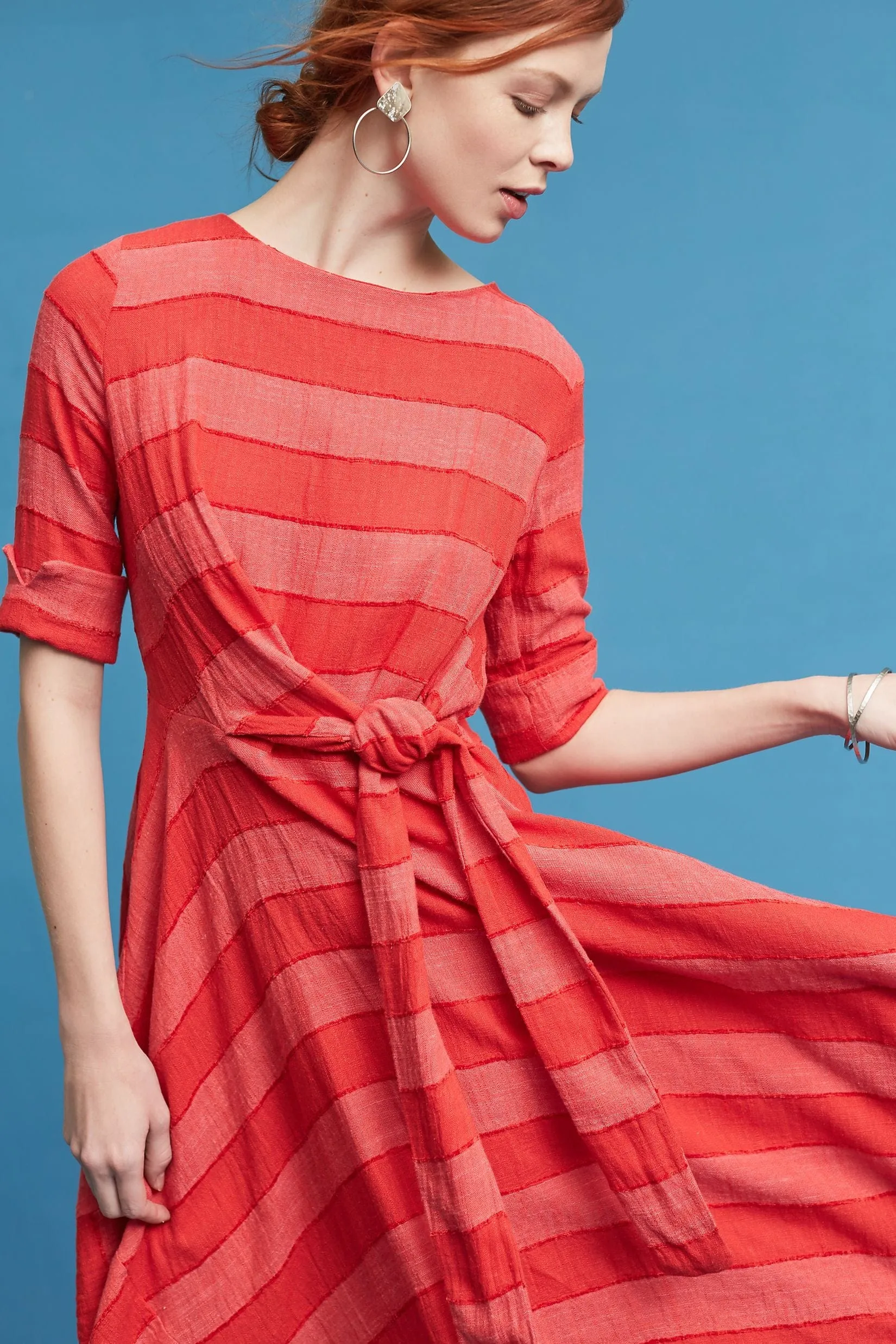 Ezra Dress - Red Stripe Linen Monochrome Mood CrinkleResistantWeave